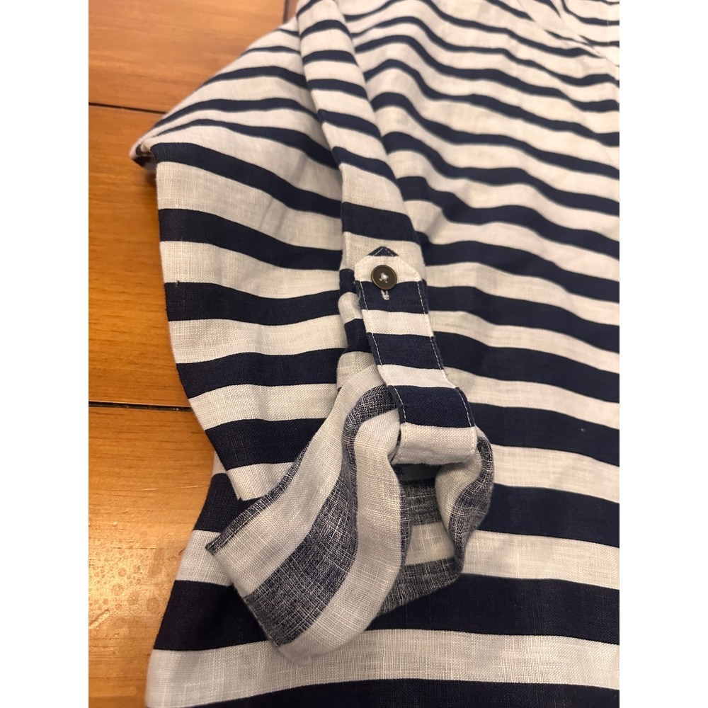 Charlie B Womens 100% Linen Striped Hooded Open Front Cardigan Navy White P/S - Picture 4 of 9